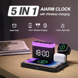 Wirelss Charging Staion,3 In 1 Multiple Charger Stand With Alarm Clock,7 Night Light,Mag-Safe Charging Dock For Iphone 16 15 14 13 12 11 Pro Max Plus,Apple Watch10/9/8/7/Ultra/Se,For Airpods