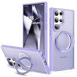 Compatible With Samsung Galaxy S22 & S23 Ultra Case With 360Rotatable Magnetic Ring Stand Compatible With Mag-Safe Military Protection Shockproof Translucent Phone Case,Purple