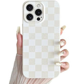 Compatible With Iphone 15 Pro Max Case Cute Checkerboard Checkered Pattern Design Soft Slim Tpu Phone Case Shockproof Full Camera Protection For Women Girls - White
