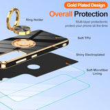 For Samsung Galaxy S21 Case: With 2Pcs Screen Protector, 360° Rotation Ring Holder Magnetic Kickstand Plating Gold Edge Soft Tpu Shockproof Protective Cover For S21, Black