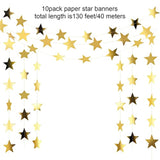130 Feet Gold Star Garland Hanging Glitter Paper Banner Streamer Star