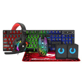 Gaming Keyboard And Mouse Set And Mouse Pad,Headset,Speaker, 5 In 1 Bundle Wired Led Rainbow Backlight For Laptop, Pc Gamers, Xbox, Ps4 And Work- Black
