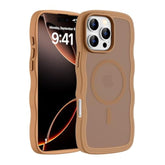 Hualele For Iphone 16 Pro Max Case Cute For Women, Compatible With Magsafe, Military Grade Dropproof Translucent Matte Back Curly Wave Edge Slim Girly Phone Case 16 Pro Max Case, Brown