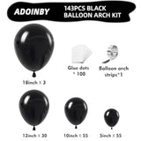 143pcs Black Balloon Garland Kit – Matte Balloons in 4 Sizes for Party & Event Decorations