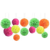 Blacklight Party Decorations - 12 Pcs Fluorescent Neon Tissue Paper Pom Poms For Birthday, Wedding, Baby Shower, Glow-In-The-Dark, Neon, Prom Dance Party Photography