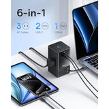 Baseus 6-in-1 65W Charging Station with Retractable USB-C Cable, Power Combo USB C Power Strip for Multiple Devices, Fast Charger for iPhone, MacBook, Samsung, PS5 for Home/Office/Dorm/Travel