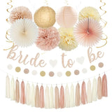Champagne Gold Fall Bridal Shower Decor 36Pcs Banner, Lanterns, Pom Poms & More