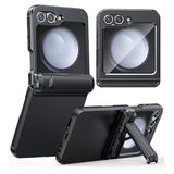 For Samsung Galaxy Z-Flip-5 Case: Rugged Shockproof Samsung Flip 5 Case With Kickstand & Hinge Protection, Slim Full Body Drop Protective Hard Phone Cover For Samsung Z Flip 5 5G(2023) Black