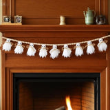 8ft Halloween Banner Garland with White Ghosts and Wooden Beads Rustic Handmade Decor