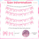 4Pcs Pink Bow Garland Banner, Pink Bow Banner Bow Party Decortions For Women Girls Bow Birthday Decorations Baby Shower Decor, Bridal Shower Wedding, Bows Party Decor