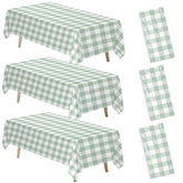 Sage Green Gingham Party Tablecloth Decorations, 3 Pack Green Checkered Disposable Plaid Party Supplies Tablecover, For Birthday Baby Shower Bridal Wedding, 55In X 86In