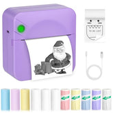 Mini Sticker Printer,Mini Pocket Thermal Printer With 11 Rolls Paper,Bluetooth Inkless Printer Compatible With Android & Ios,Portable Receipt Printer For Photo,Journal,Memo,Travel,Purple