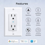 Smart Wifi In-Wall Outlet, White, 4 Pack 2 Smart Outlets Per Plug, Compatible With Alexa & Google Home, Tamper Resistant, Fire Resistant, App & Voice Control, Requires 2.4Ghz Wifi