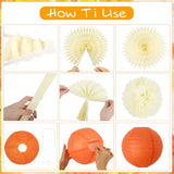 Orange Yellow Pompoms Paper Fans Lanterns and Leaves Fall Party Decorations Thanksgiving Decorations Fall Leaves Fall Hanging Decor– Perfect for Autumn, Thanksgiving, Halloween