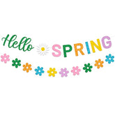 Hello Spring Banner And Flower Banner Colorful Glittery Spring Flower Banner Garland Spring Party Decorations For Indoor Outdoor Home Spring Easter Mantel Fireplace Hanging Decor