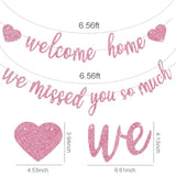Welcome Home We Missed You So Much Banner Pre-Strung Glitter Welcome Home Decorations Office Homecoming Paper Garland Sign Party Supplies,No-Diy,Pink