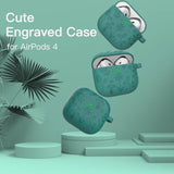 Flora Engraved Case For Airpods 4 Cover Shock-Proof Protective Silicone Case With Keychain For Apple Airpods 4Th Generation 2024 Released (Forest Green)