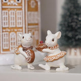 Gingerbread Decor Christmas Decorations Indoor - Set Of 2 Resin Christmas Mouse With Cake And Cookie Christmas Decorations Indoor Home Decor, Off White