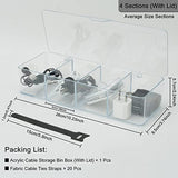 Electronics Organizer 6 Sections Clear Acrylic Cable Storage Bin Box Cord Holder With 20 Pcs Reusable Fastening Fabric Cable Ties Straps Cord Wraps (6 Sections/With Cover)