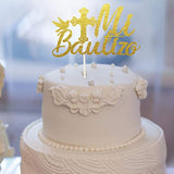 Gold Glitter Mi Bautizo Banner Triangle Flag Banner Glitter Mi Bautizo