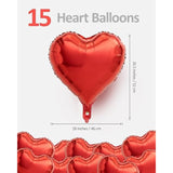 15 Pcs Red Heart Balloons, 18 Inch Heart Shaped Balloons Foil With Ribbon, Heart Foil Balloon For Baby Shower, Birthday, Party, Valentines Day Decorations