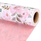 Reversible Floral Wrapping Paper Roll - 17 Inches X 33 Feet (47 Sq. Ft. Ttl.) Pink Watercolor Roses Design Flower Gift Wrap For Wedding, Bridal Shower, Mother'S Day