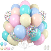Pastel Balloons Set, 60Pcs Easter Balloons, 12 Inch Macaron Pink Teal Blue Yellow Orange Confetti Balloon Helium For Rainbow Bridal Baby Shower Anniversary Easter Day Birthday Party Decoration