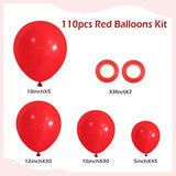 110Pcs Red Balloon Garland Arch Kit, 18 12 10 5 Inch Red Latex Balloon