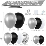 124pcs Black & Silver Balloon Garland Kit – NYE 2025, Graduation, Wedding and Party Decor