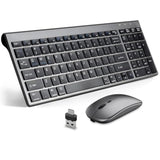 Wireless Keyboard And Mouse Combo,Bluetooth And 2.4G Usb Wireless Keyboard And Adjustable Dpi Mouse, Rechargeable Slim Cordless Keyboard Mouse Set For Laptop,Pc,Notebook,Desktop-Grey