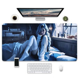 Large Gaming Mouse Pad, Anime Art Design, Extended Xxl Desk Mat, 31.5 X 15.7 Inches, Blue And White
