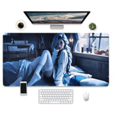 Large Gaming Mouse Pad, Anime Art Design, Extended Xxl Desk Mat, 31.5 X 15.7 Inches, Blue And White