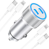 Apple MFi 60W Dual USB-C Car Charger with 2 Type-C to Lightning Cables for iPhone