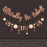 18th Birthday Banner, Rose Gold Glitter, Officially An Adult, Pack of 2
