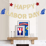 Glitter Gold Happy Labor Day Banner: USA Patriotic Home, School, & Office Decor