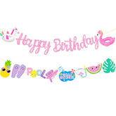 Pool Birthday Party Banners 2Pcs Swimming Pool Party Cutout Banners Glitter Pink Hawaii Pool Party Garlands Baby Shower Decorations Hello Summer Pool Supplies For Girls