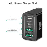 2-Pack 40W USB C Wall Charger 4-Port QC PD 3.0 Fast Charging for iPhone iPad