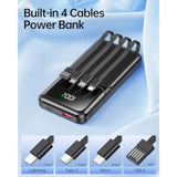 Portable Charger With Built In Cable - 20000Mah Fast Charging 22.5W Slim Power Bank Usb C Led Display Travel Battery Pack 5 Outputs & 3 Inputs For Iphone Samsung Android Ipad Phones Tablets Etc