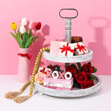 2 Pcs Pink Valentine'S Day Tiered Tray Decor Bundle, Rustic Wood Decorative Book Stack,Be My Sweet Valentine Love Table Sign With Twine For Farmhouse Shelf Home Tiered Tray Decor(Pink)