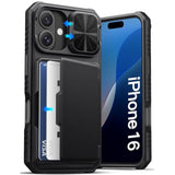 iPhone 16 Case Wallet with Built-in Card Holder, Black