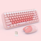 Cute Compact Wireless Keyboard And Mouse Combo, 84 Typewriter Style Candy Color Round Keys, Cat Shape Mouse, 2.4G Connectivity, Compatible With Pc, Laptop (Pink)