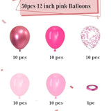 50Pcs 12 Inch Chrome Pink Balloons For Girls Princess Theme Party Supplies - Deep Light Pink Balloons For Birthday, Baby Shower Decorations