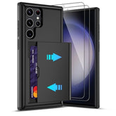 For Samsung Galaxy S23 Ultra Case With Card Holder And (2 Pcs) Hd Screen Protector, Slim Heavy Duty Dual Layer Shockproof Design & Hidden Card Slot Wallet Case For S23 Ultra 5G-Black