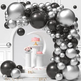 110pcs Metallic Silver Black Latex Balloons 5-18in Party Decorations