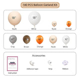140pcs Fall Balloon Arch Kit with Orange White Gray Brown Nude Balloons for Baby Shower