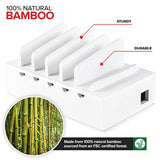 Bamboo Charging Station For Multiple Devices (White) Wood Device Organizer, Desk Docking Stand For Cell-Phone Charger, Compatible With Apple, Android, Ipad, Iphone, Tablet, Laptop