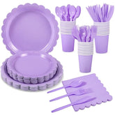 175 Pcs Lavender Paper Plates And Napkins, Light Purple Party Supplies Include Scalloped Lavender Plates Napkin Cup Plastic Cutlery For Garden Party, Baby Shower, Wedding, Birthday