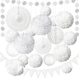 White Tissue Paper Pom Poms 12Pcs- Hanging Paper Flowers for Wedding Birthday Graduations Christmas and Special Occasions(10 & 12 inch)