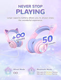 Cat Ear Kids Bluetooth Headphones, LED Lights Up, 74/85dBA Safe Volume Limited, 50H Playtime,Bluetooth 5.2, USB C,Kids Headphones Wireless Over Ear