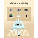 Portable Charger Built-In Cables, 20000Mah Power Bank For Iphone, Fast Charge Usb C Battery Pack Travel Essentials Powerbank Compatible With Iphone 17/16/15/14, Samsung S25/24, Android, Etc